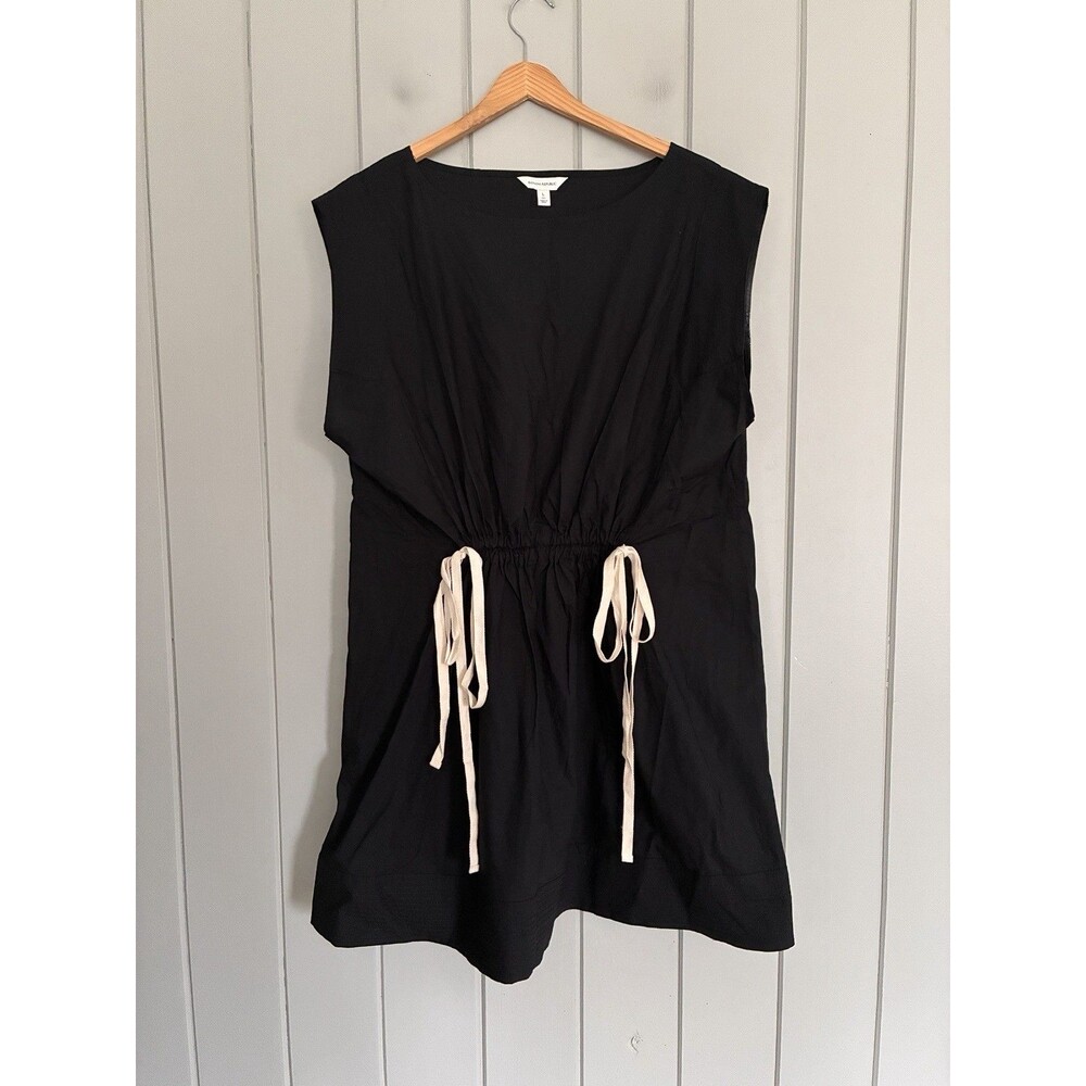 Banana Republic Mini Dress L Large Black Poplin Cinch-Waist Short Sleeves